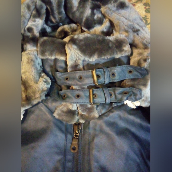 HIND Leather Faux Fur Insulated Removable Hooded Jacket Coat Men's L Blue/Gray - Picture 5 of 16